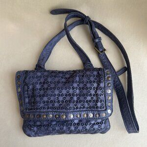 Bruno Rossi Crossbody Blue Distressed Leather Small Bag Purse
